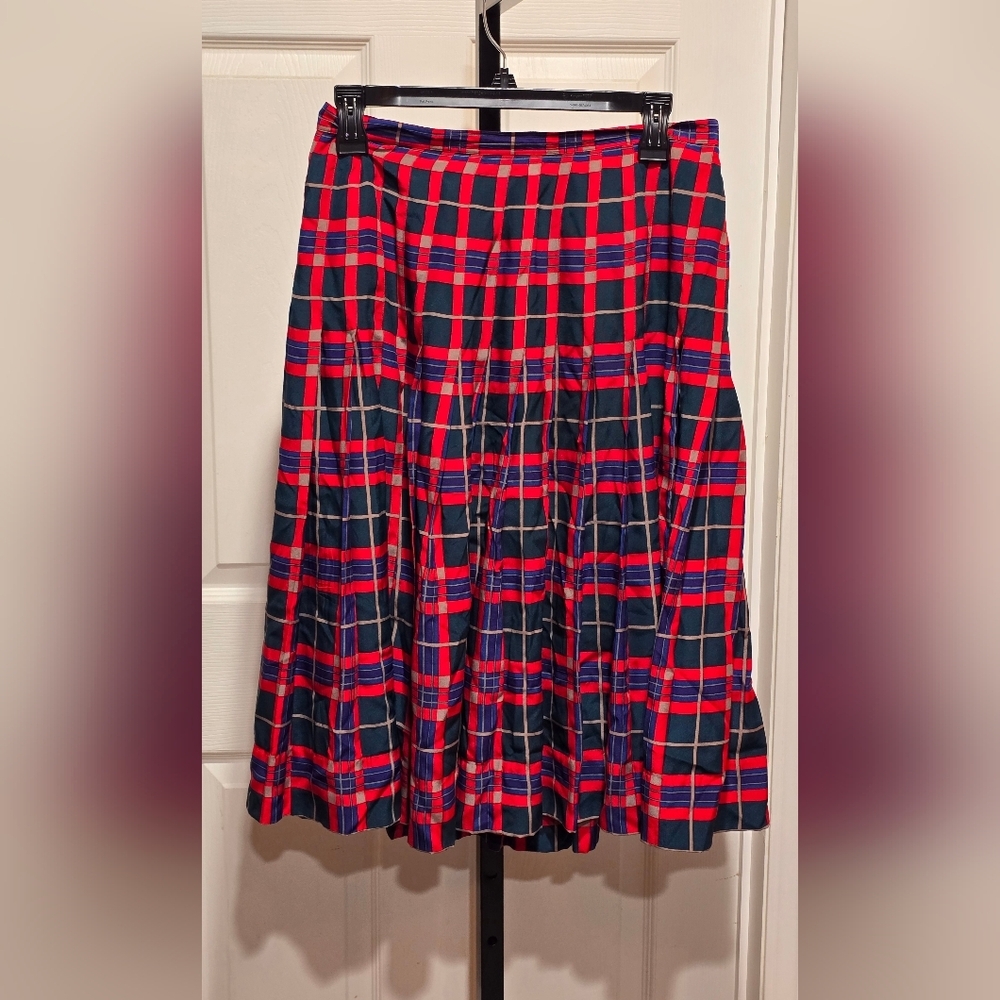 Ciao Ltd. 100% Silk Tartan Plaid Vintage Pleaded Skirt